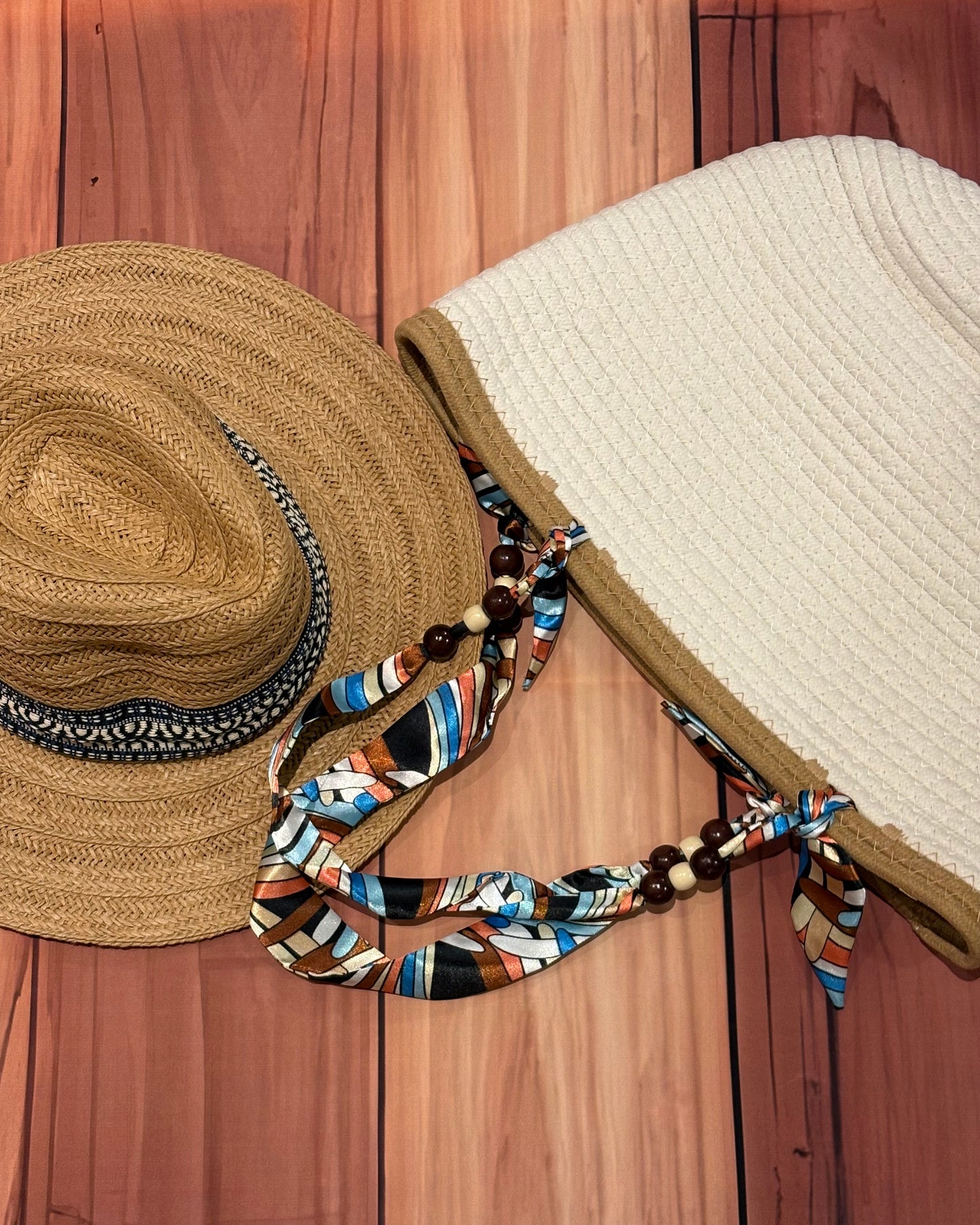 White Straw Bag with Silk Handle