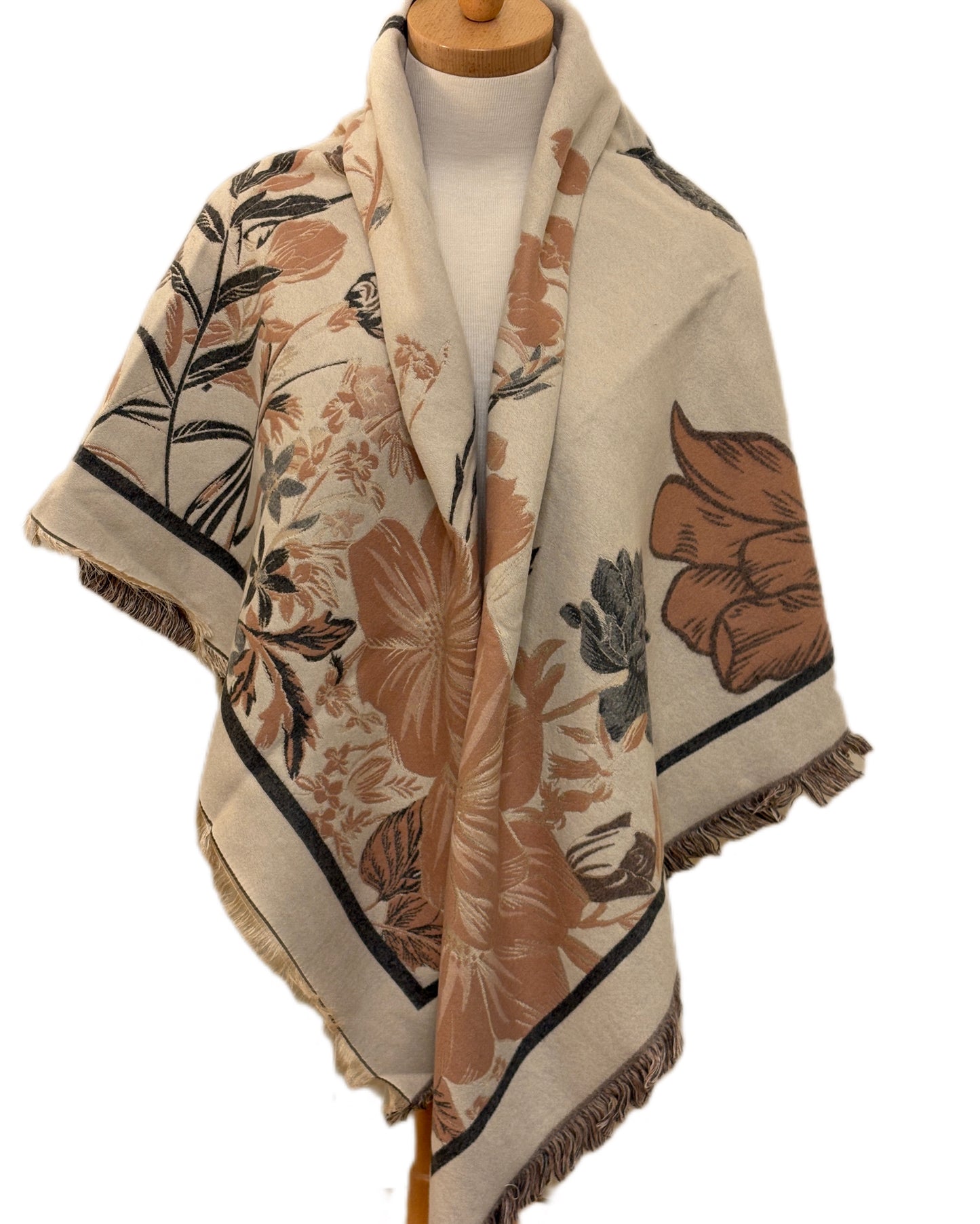 Large Square Pink and Beige Thick Cashmere Shawl