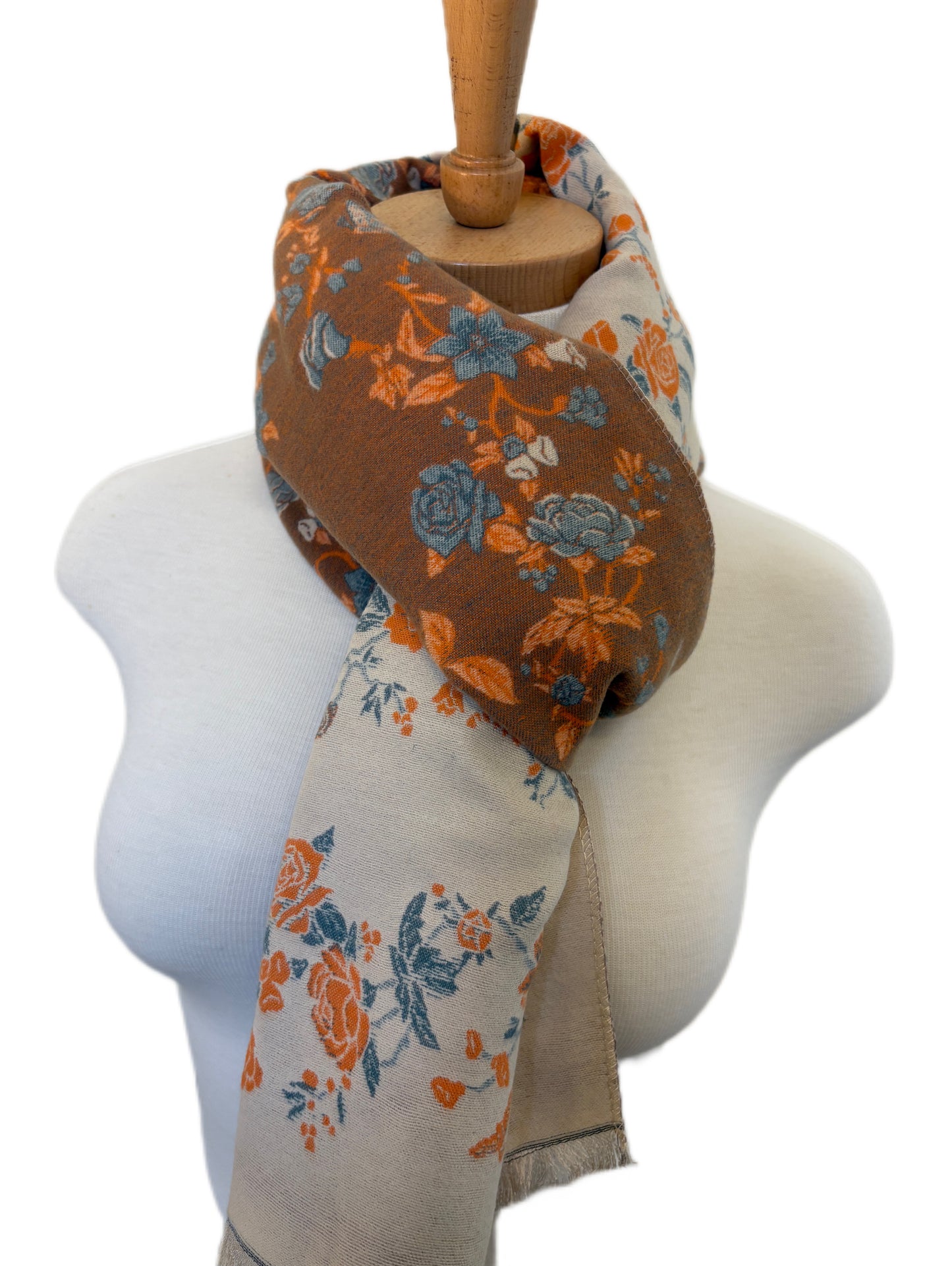 Beige and Brown Double Faced Floral Shawl
