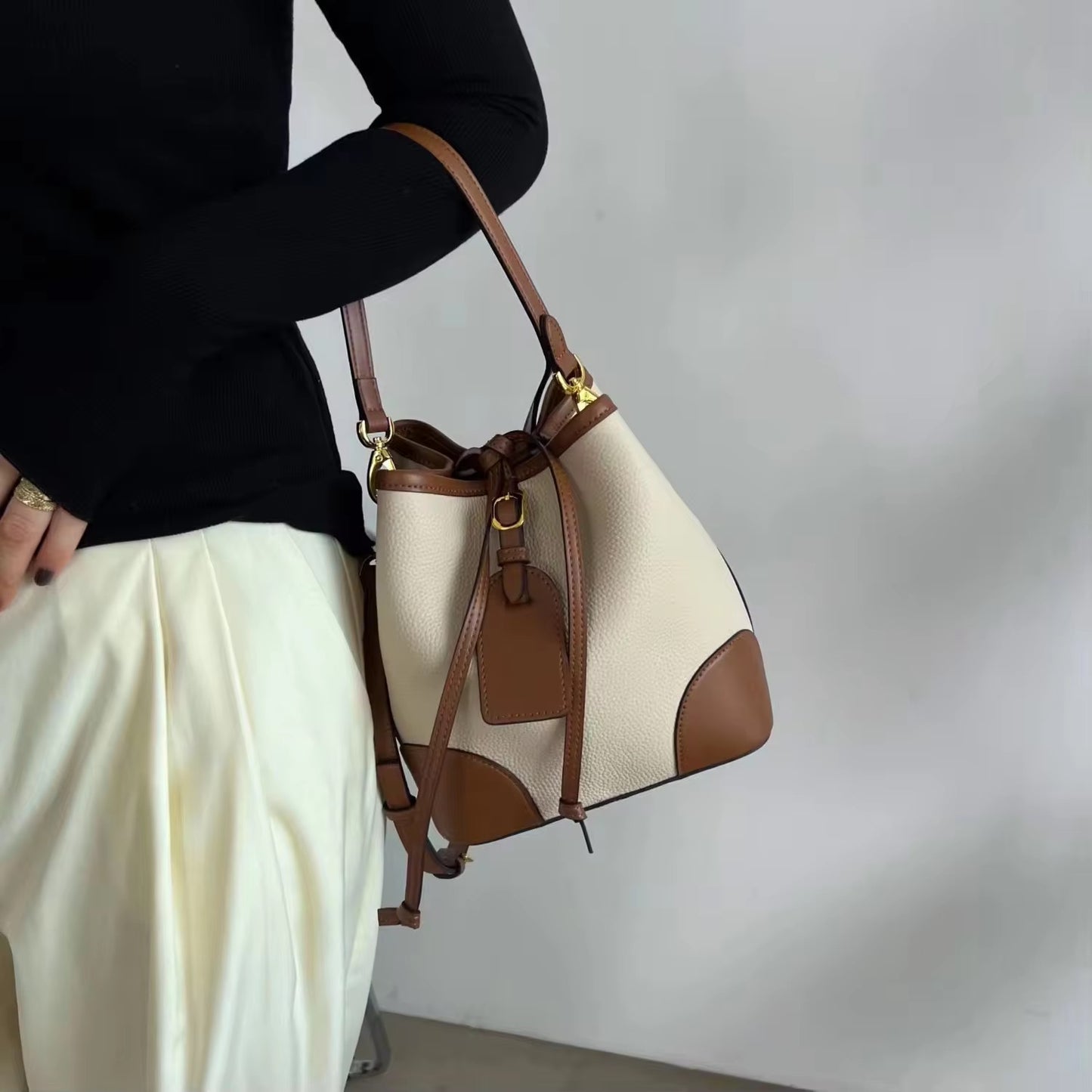 Genuine Leather Mini Bucket Bag