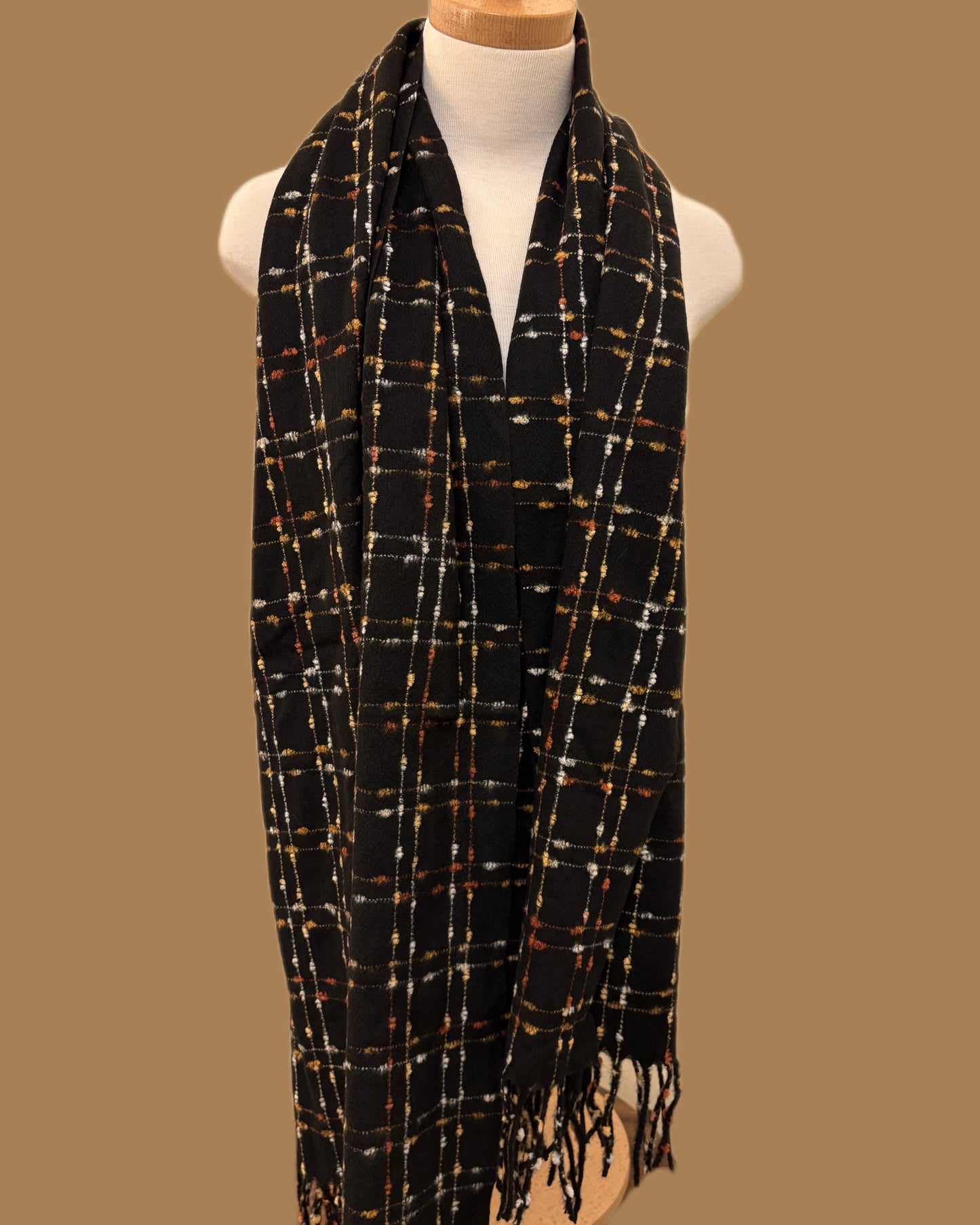 Black Wool Shawl with Colorful Threads