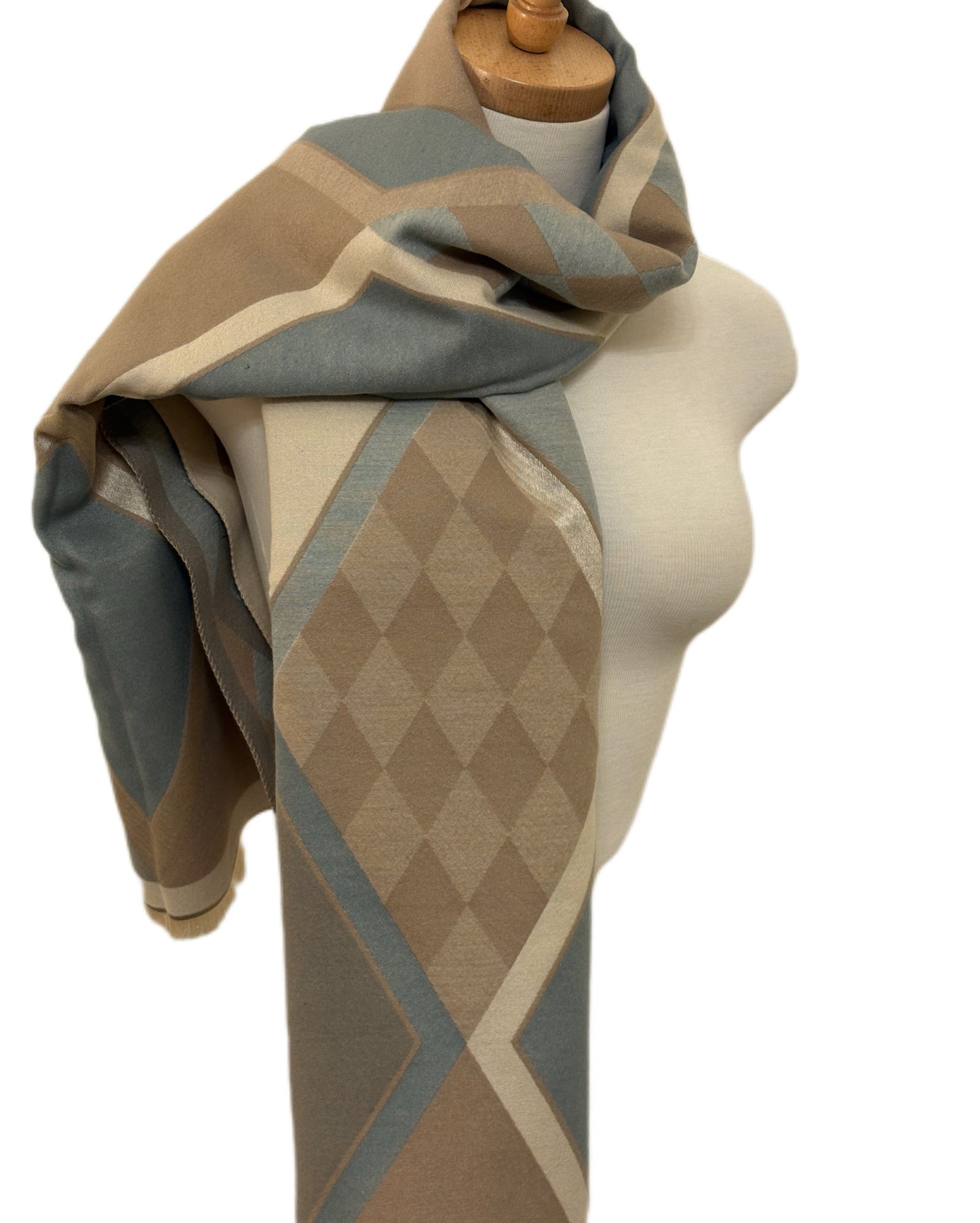 Beige and Turquoise Cashmere Shawl