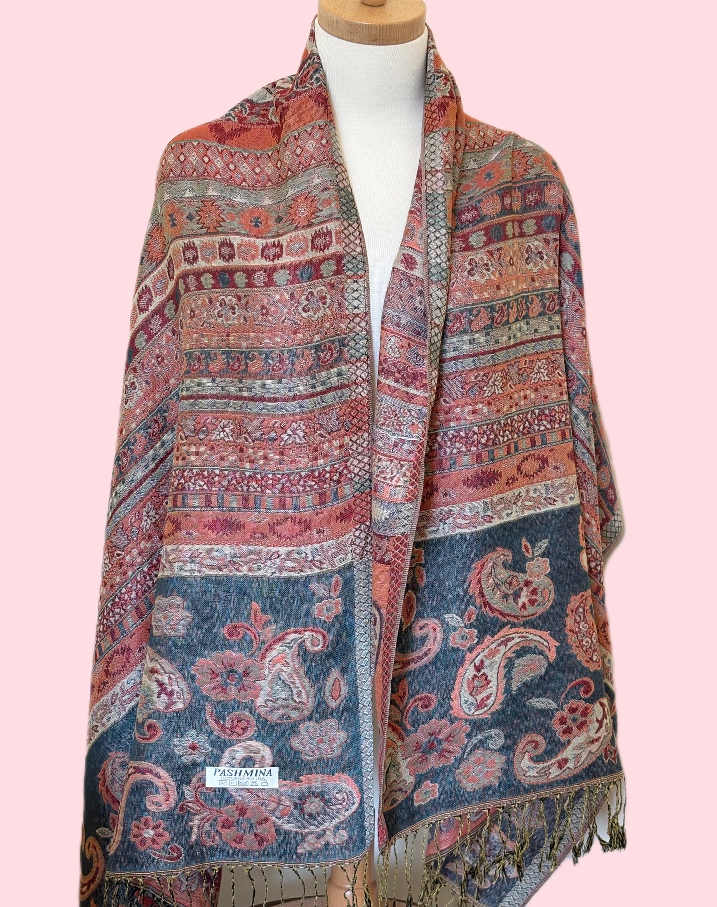 Blue and Pink Pashmina Scarf