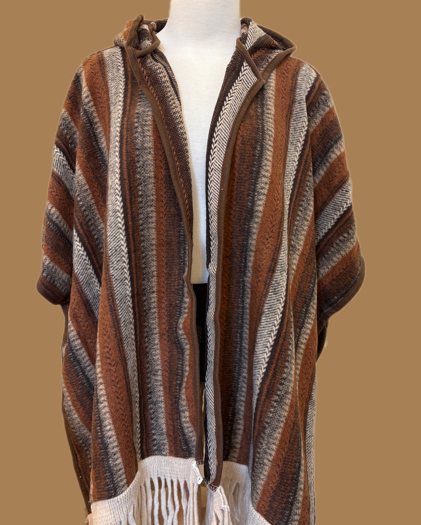 Brown Hooded Wool Poncho