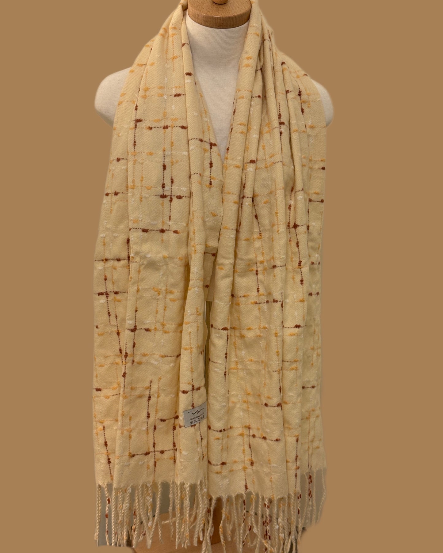 Beige Wool Shawl with Colorful Threads