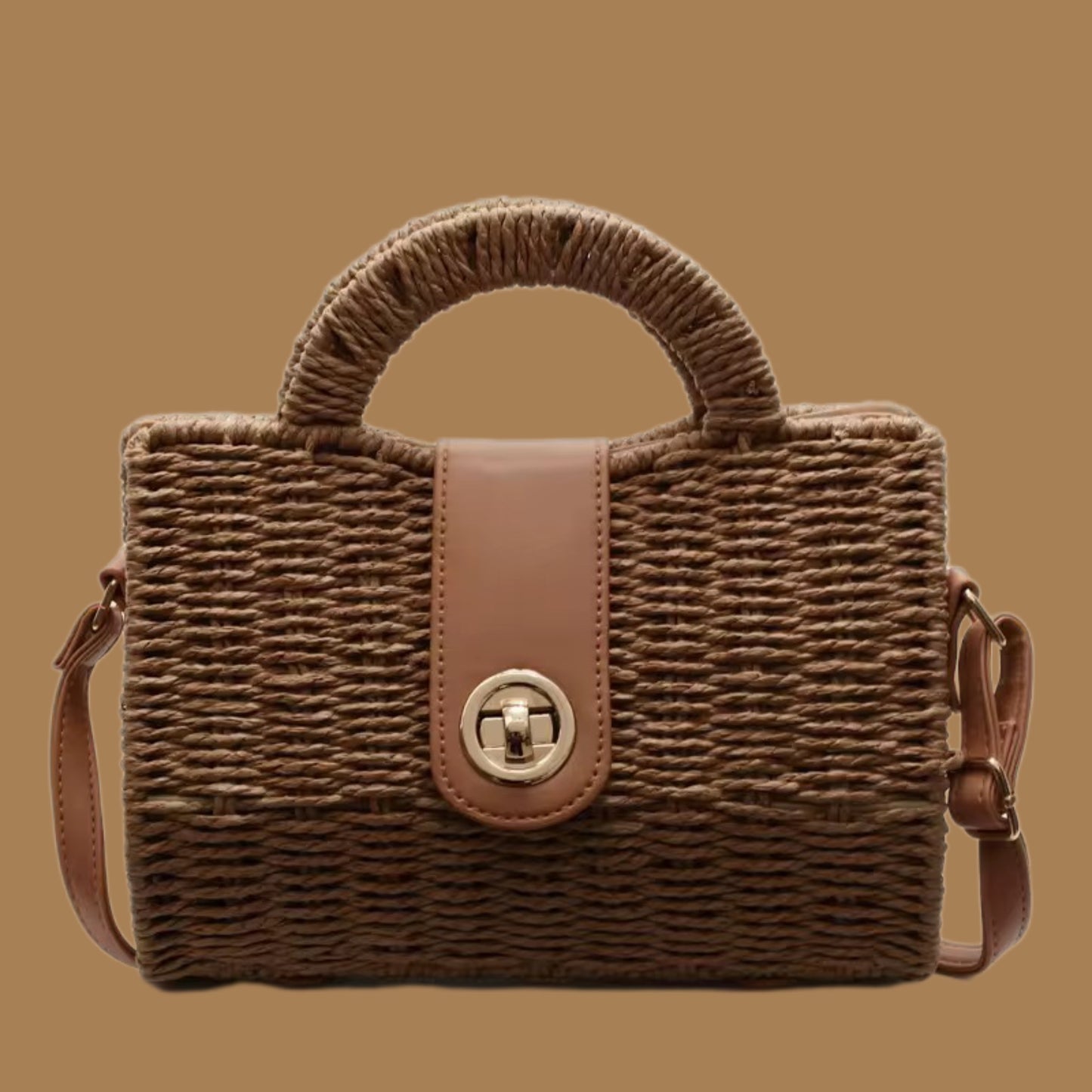 Dark Beige Straw Small Bag