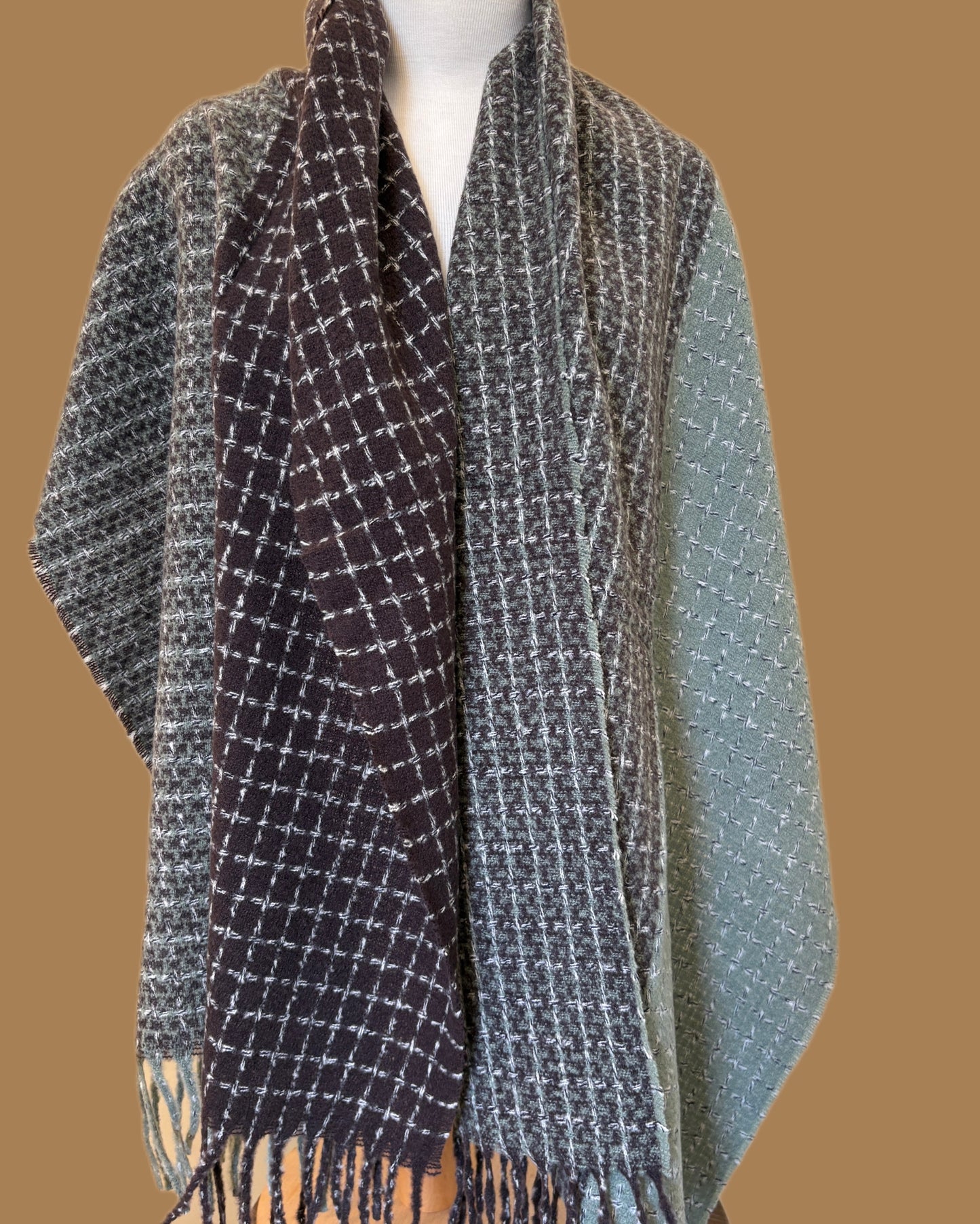 Green and Brown Wool Shawl