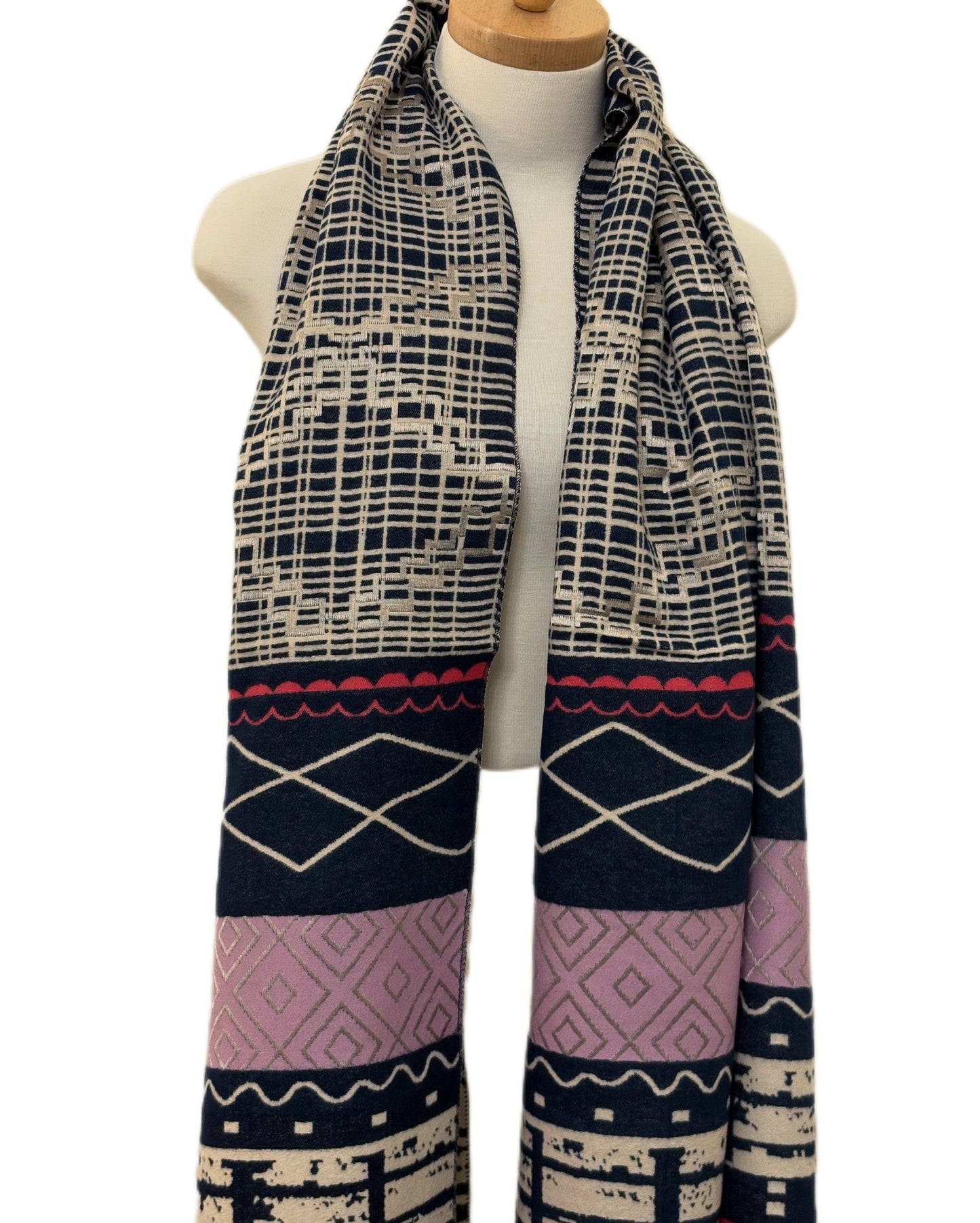 Navy and Pink Cashmere Shawl