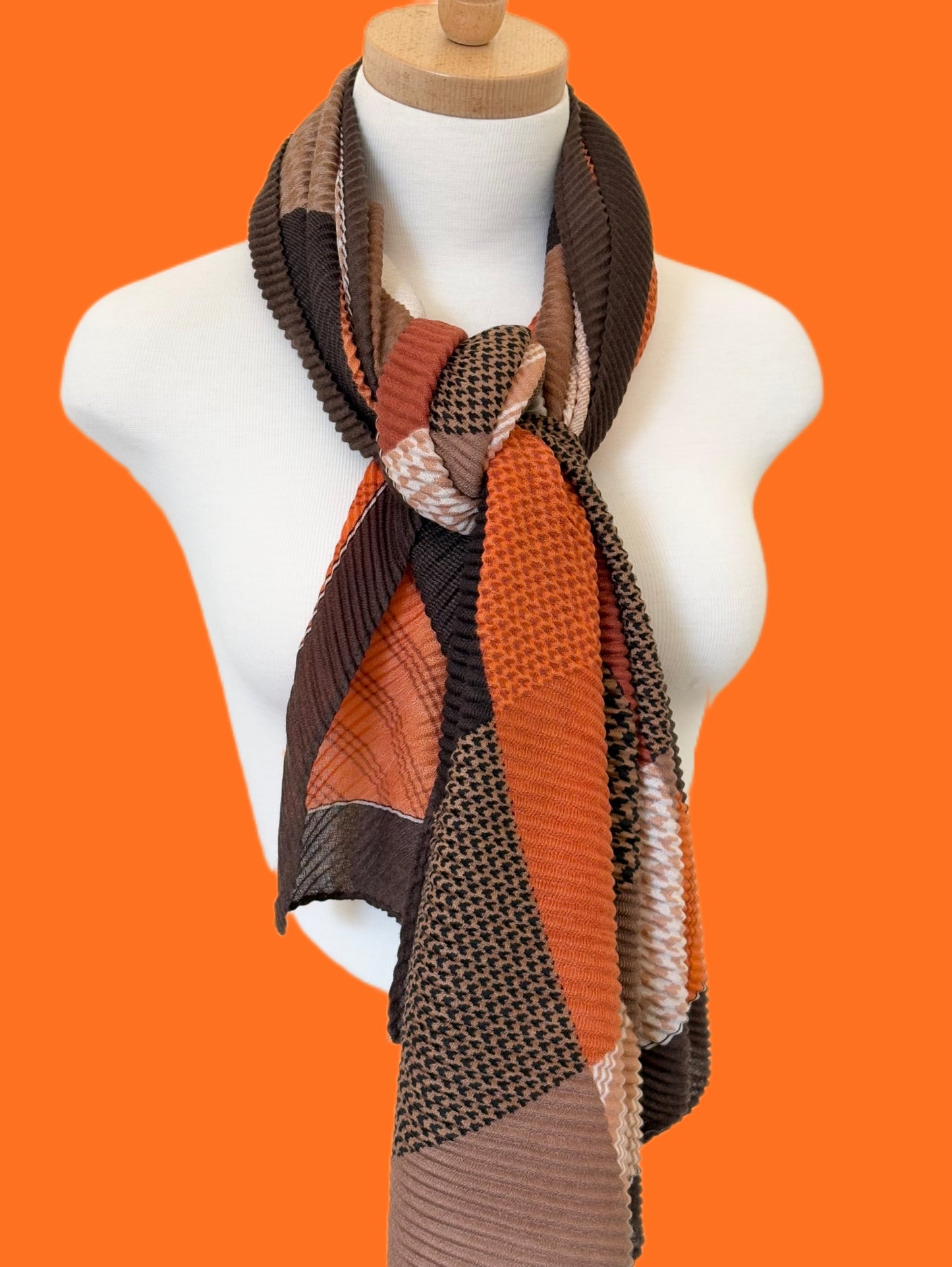 Orange and Brown Crinkle Viscose Scarf