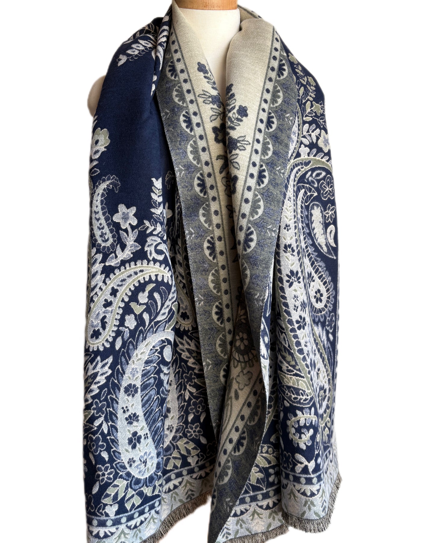 Navy and Green Cashmere Shawl