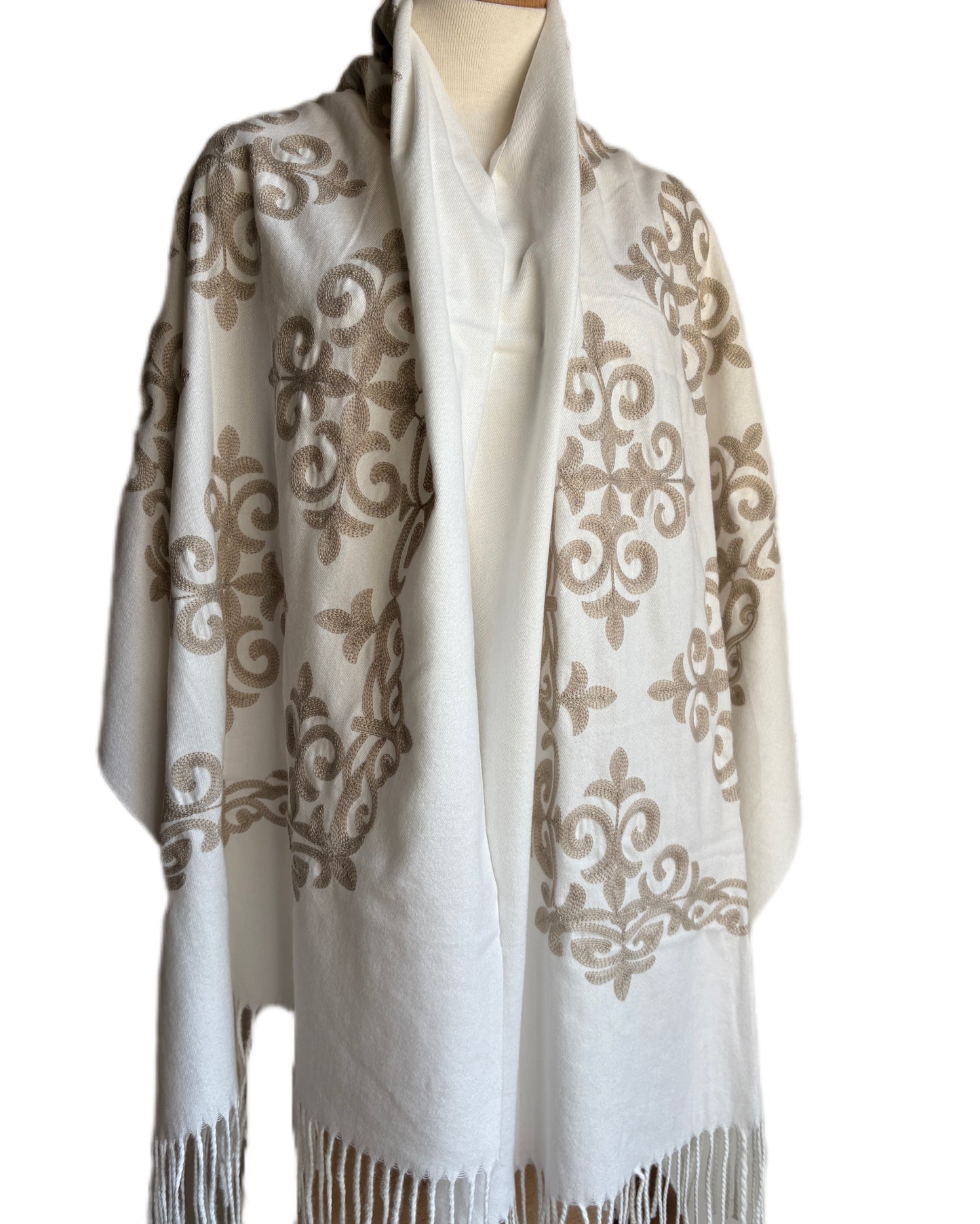 White Embroidered Pashmina
