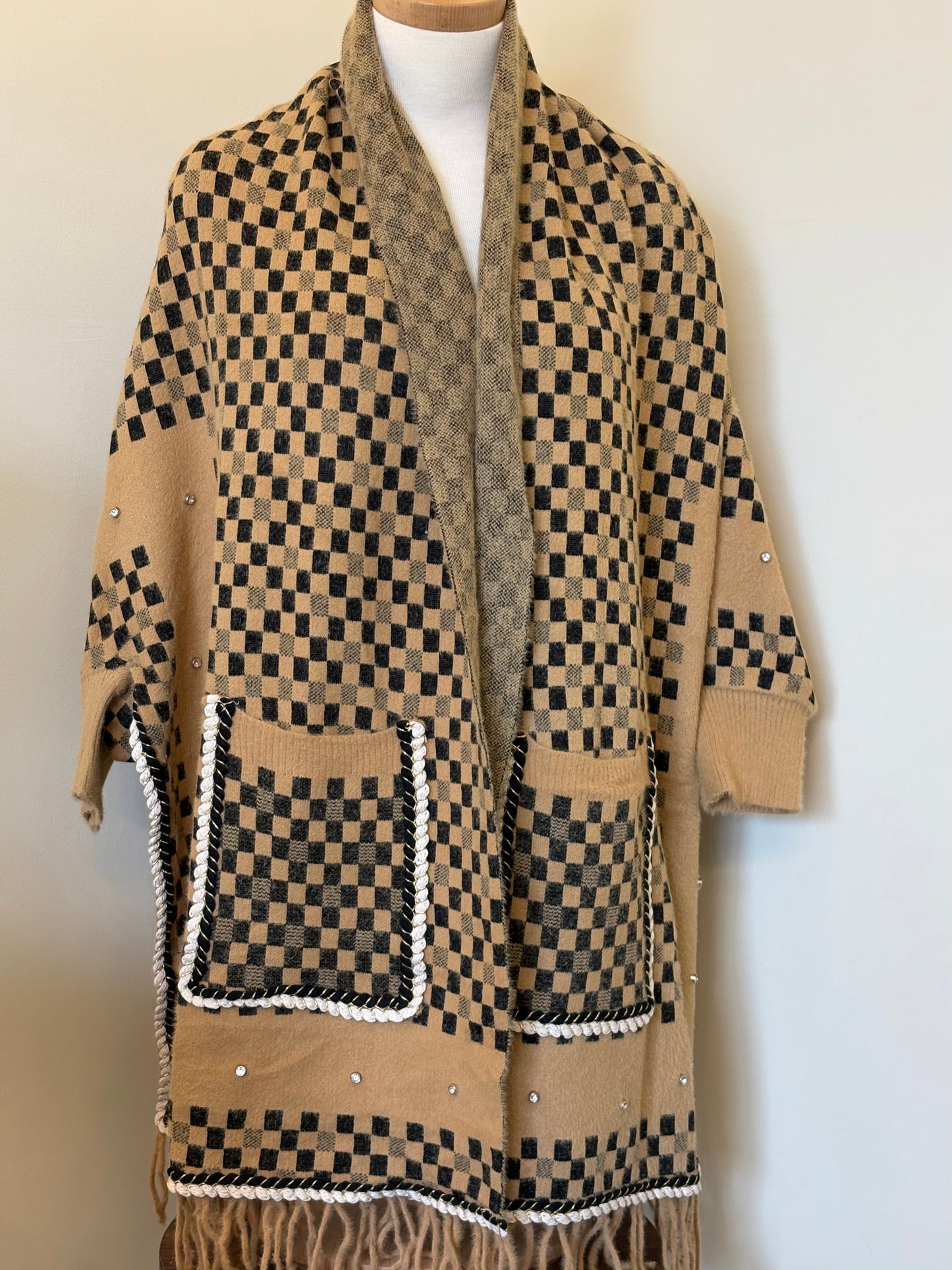 Acrylic Wool Poncho with Sleeves