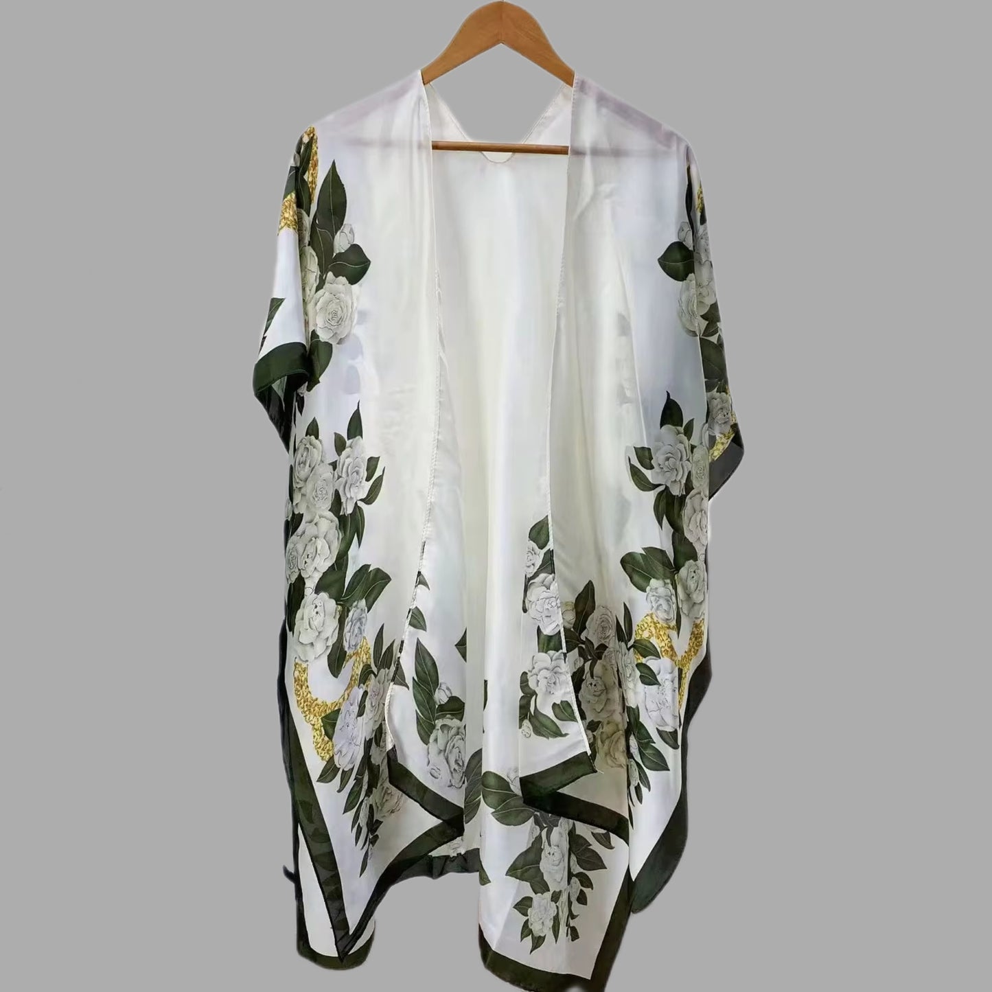 White Floral Print Poncho Scarf