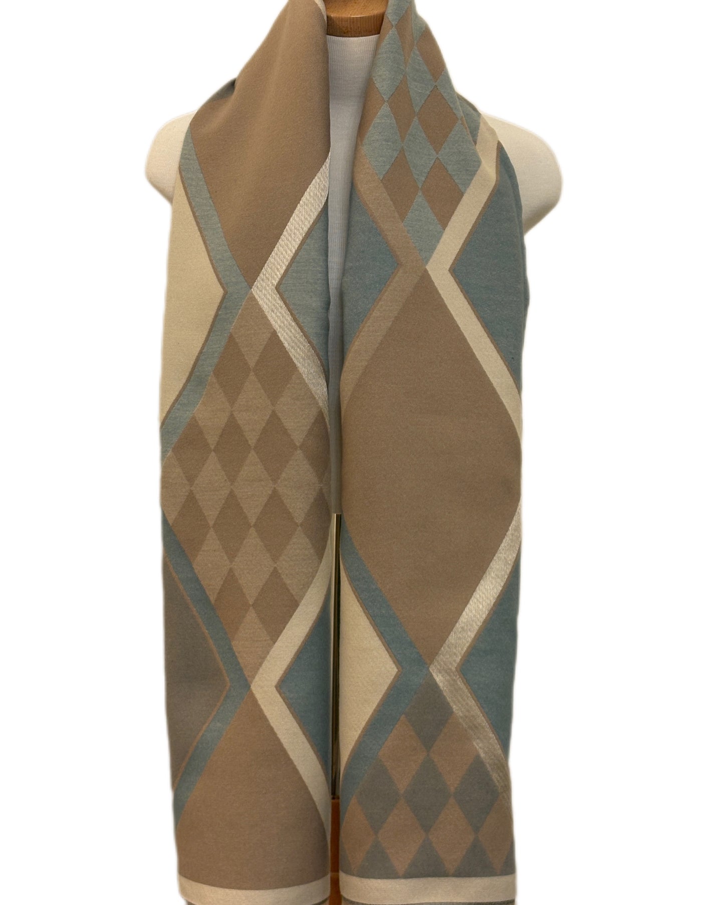 Beige and Turquoise Cashmere Shawl