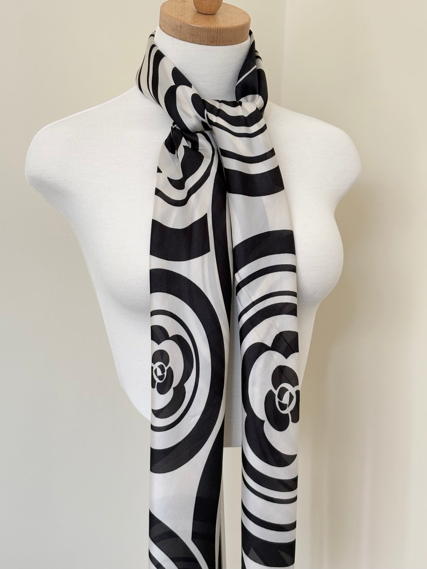 Black and White Silk Neck Scarf