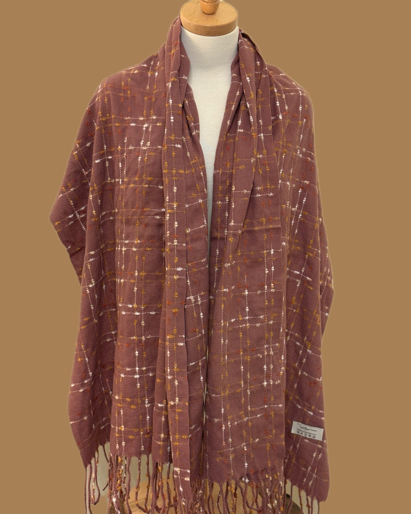 Bois de Rose Wool Shawl with Colorful Threads