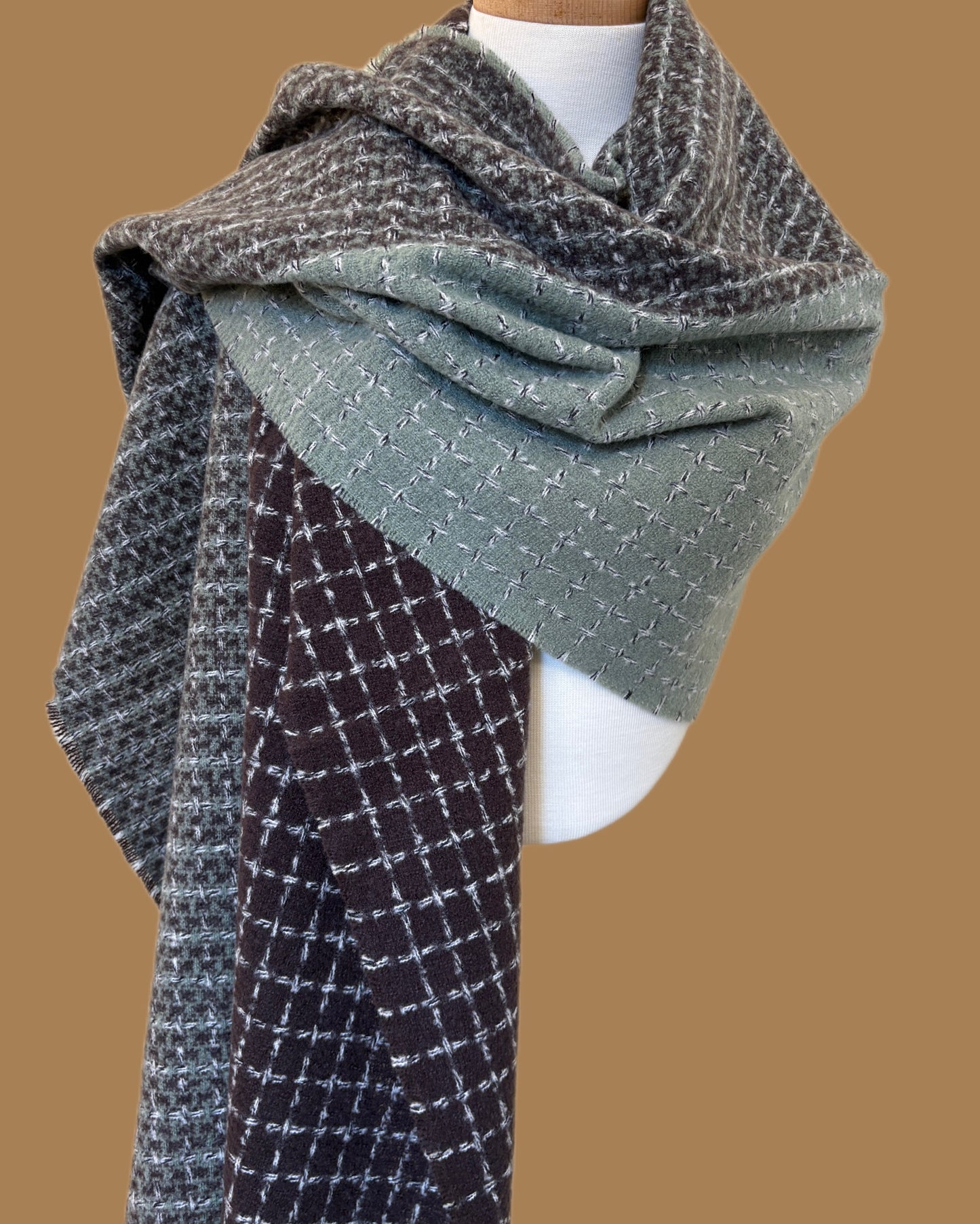 Green and Brown Wool Shawl