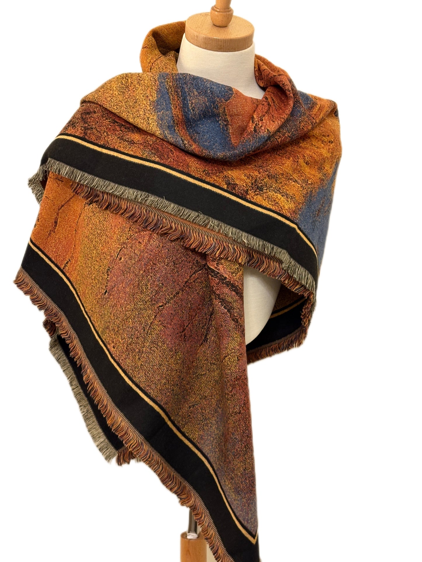 Large Square Brown Oil Design Cashmere Shawl