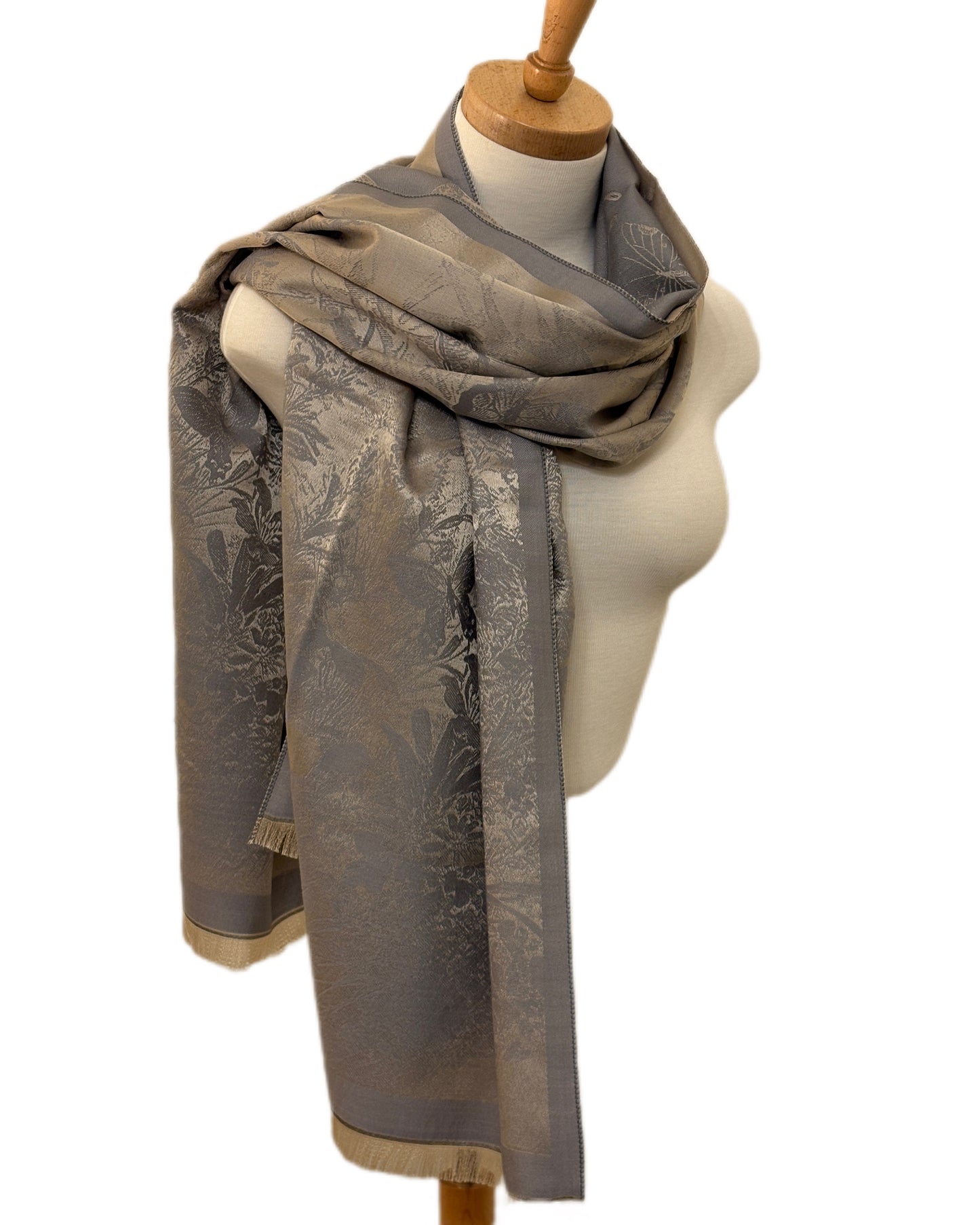 Silver Metallic Effect Blue and Cashmere Grey Shawl