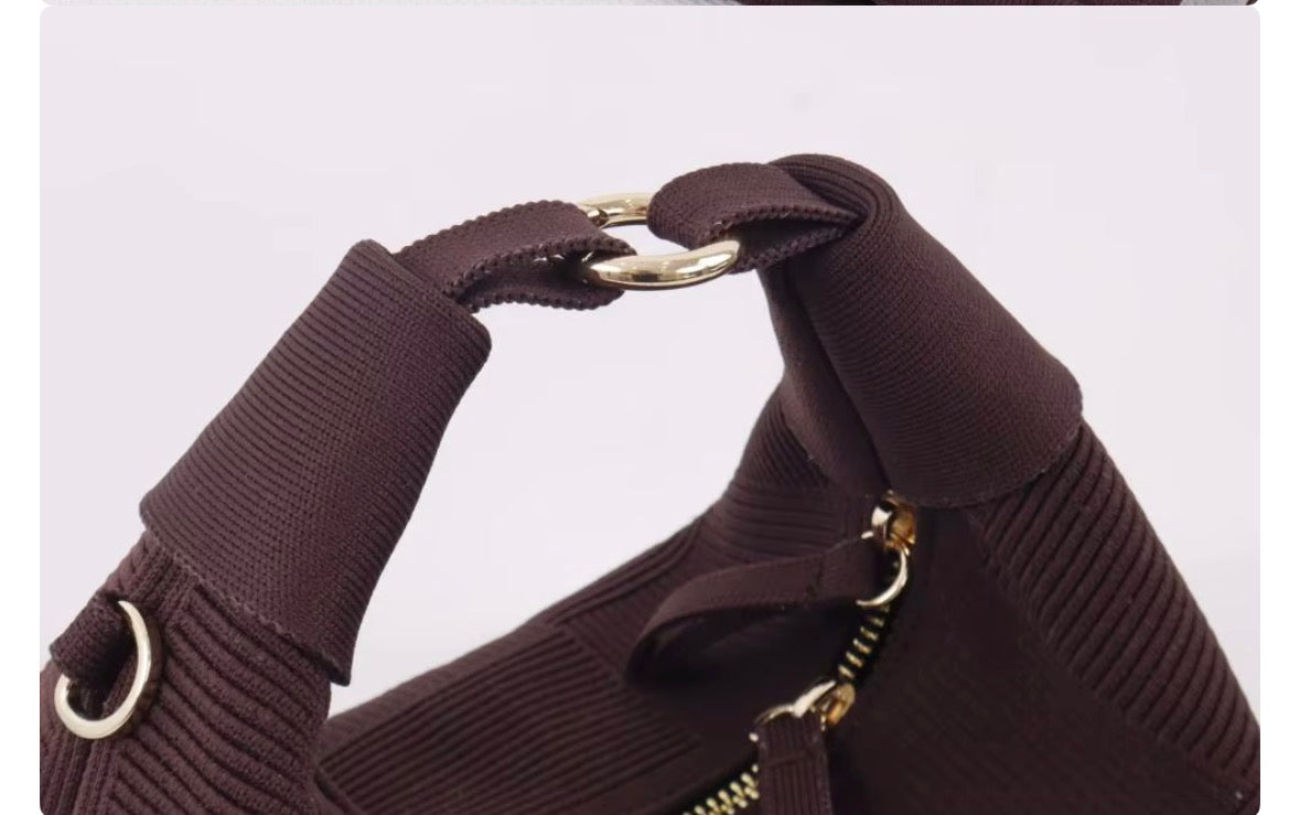 Knitted brown shoulder bag