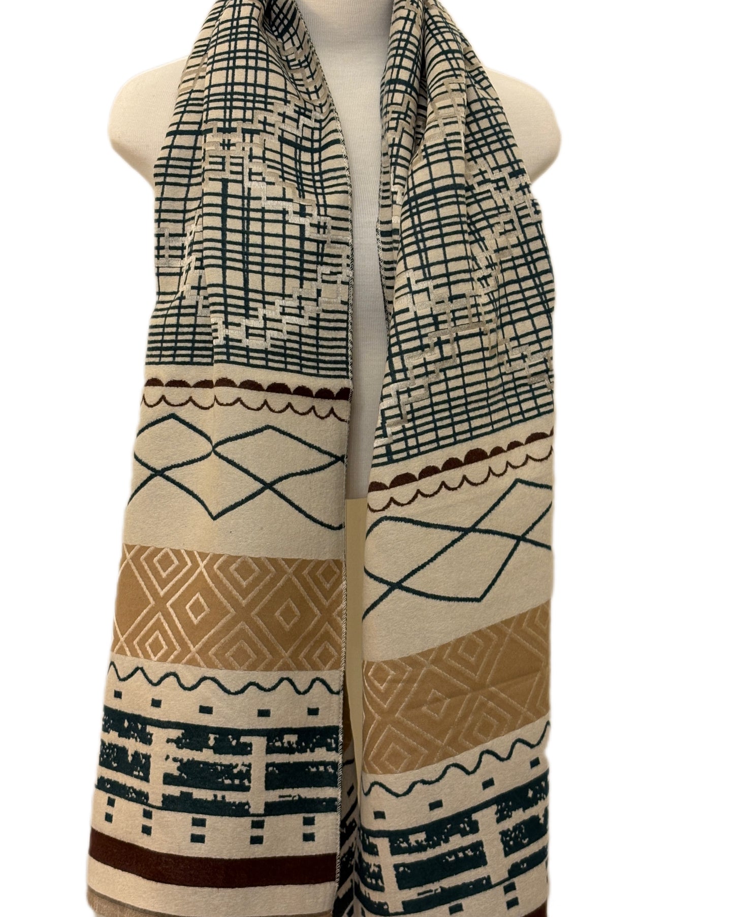 Green and Beige Cashmere Shawl
