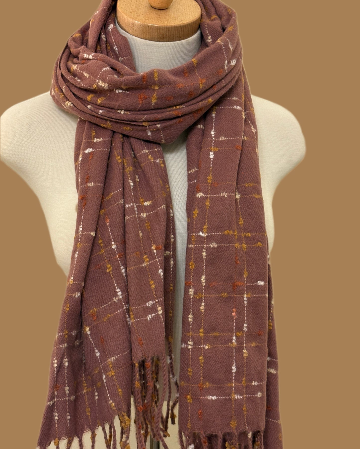 Bois de Rose Wool Shawl with Colorful Threads