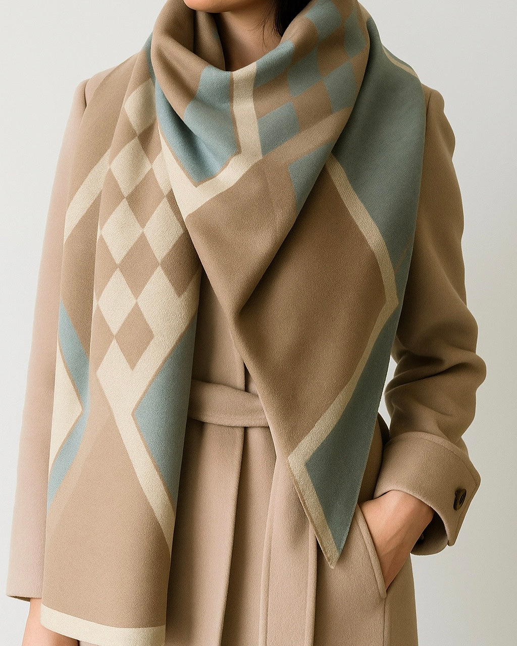 Beige and Turquoise Cashmere Shawl