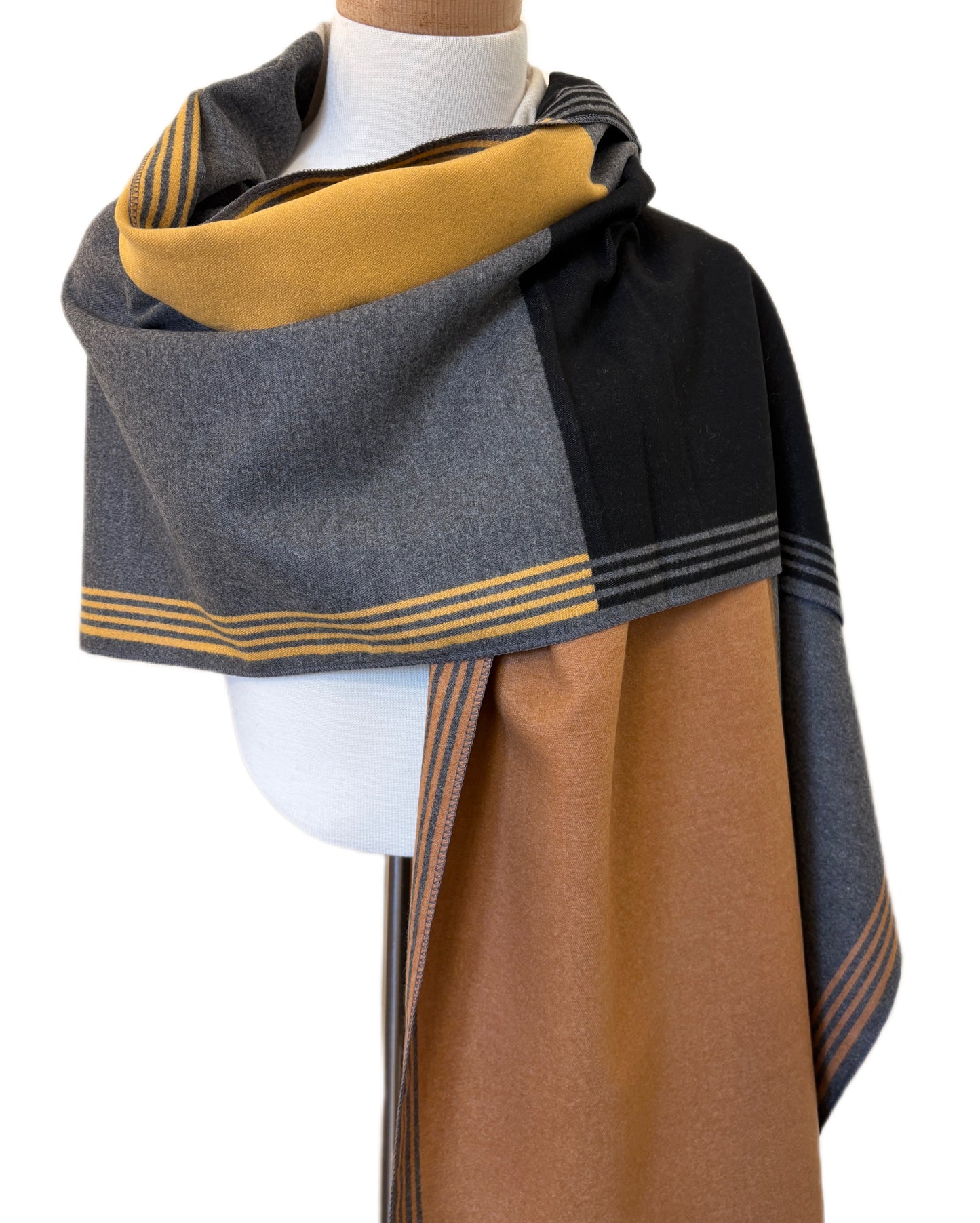 Yellow Grey and Black Cashmere Shawl