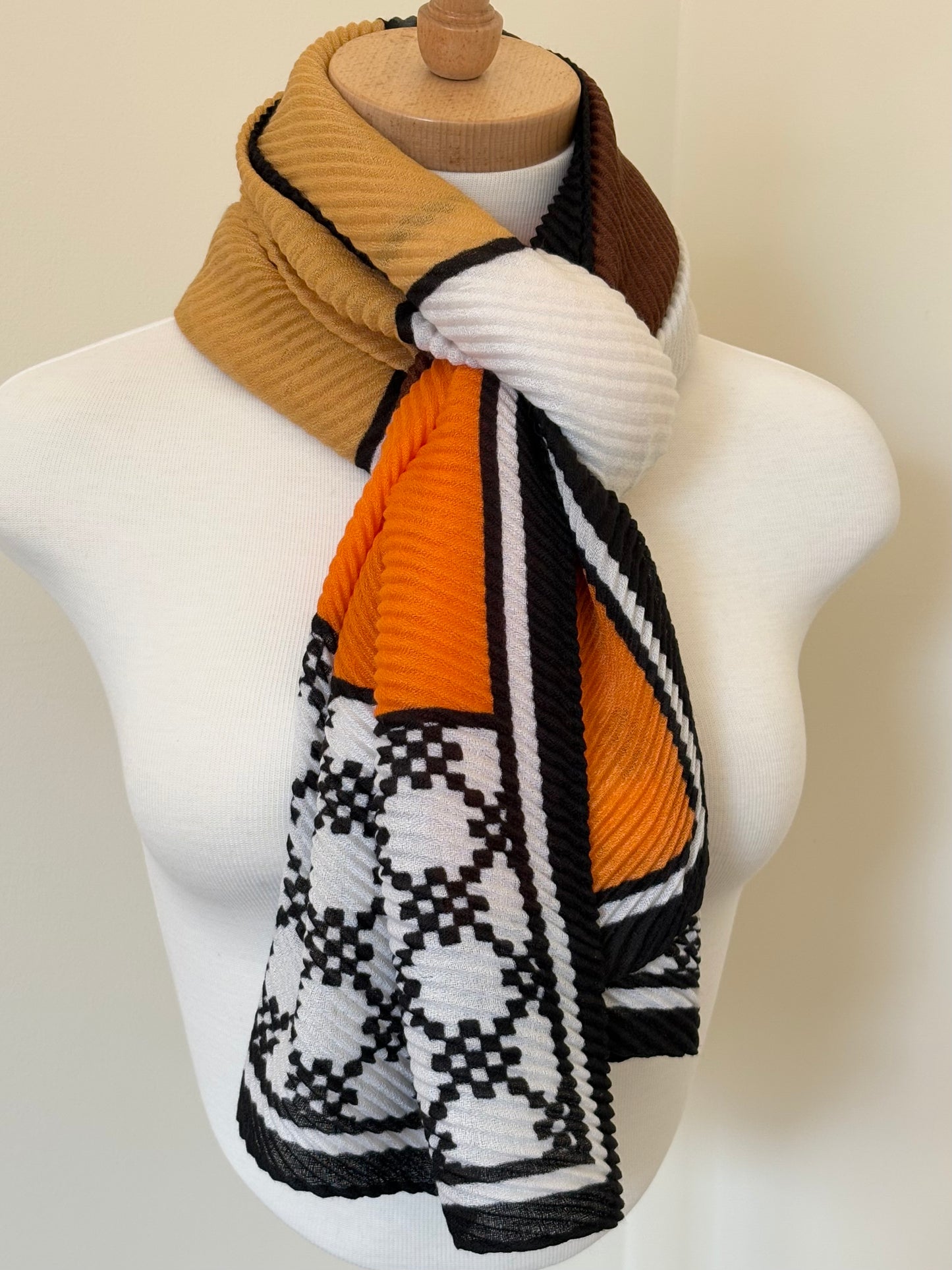 Brown Yellow and Orange Crinkle Viscose Scarf
