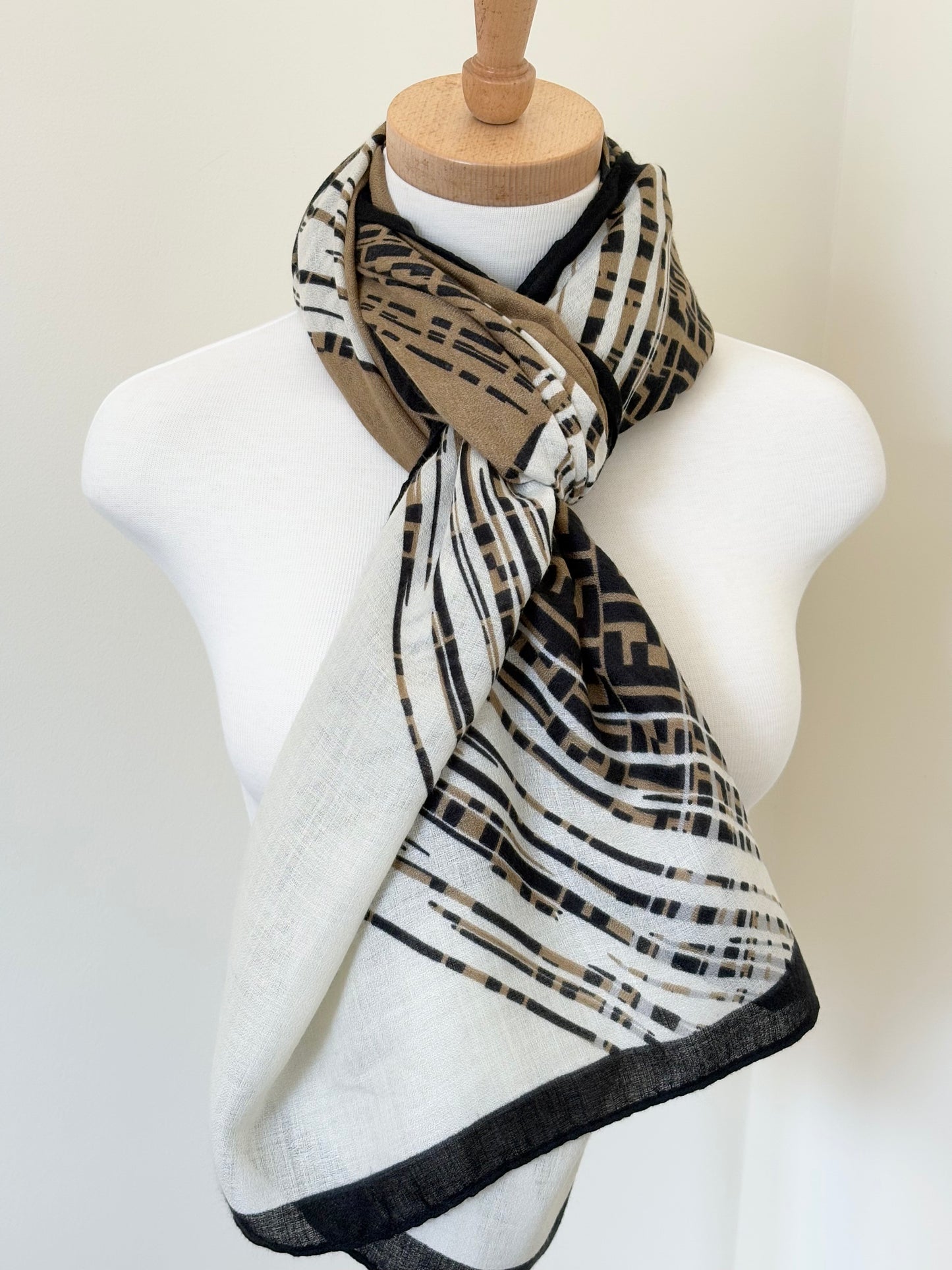 Beige and Black Viscose Scarf