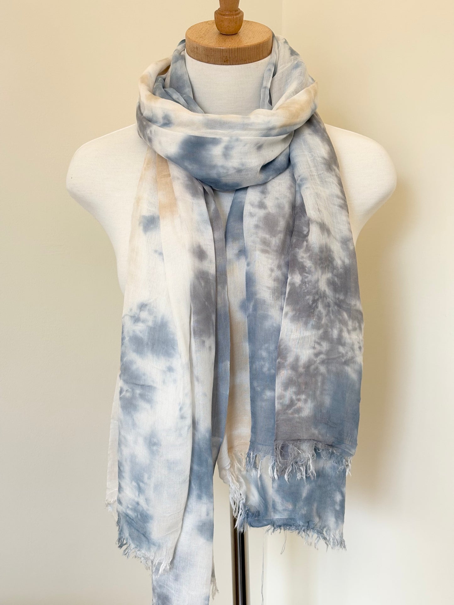 Blue Grey Linen Scarf