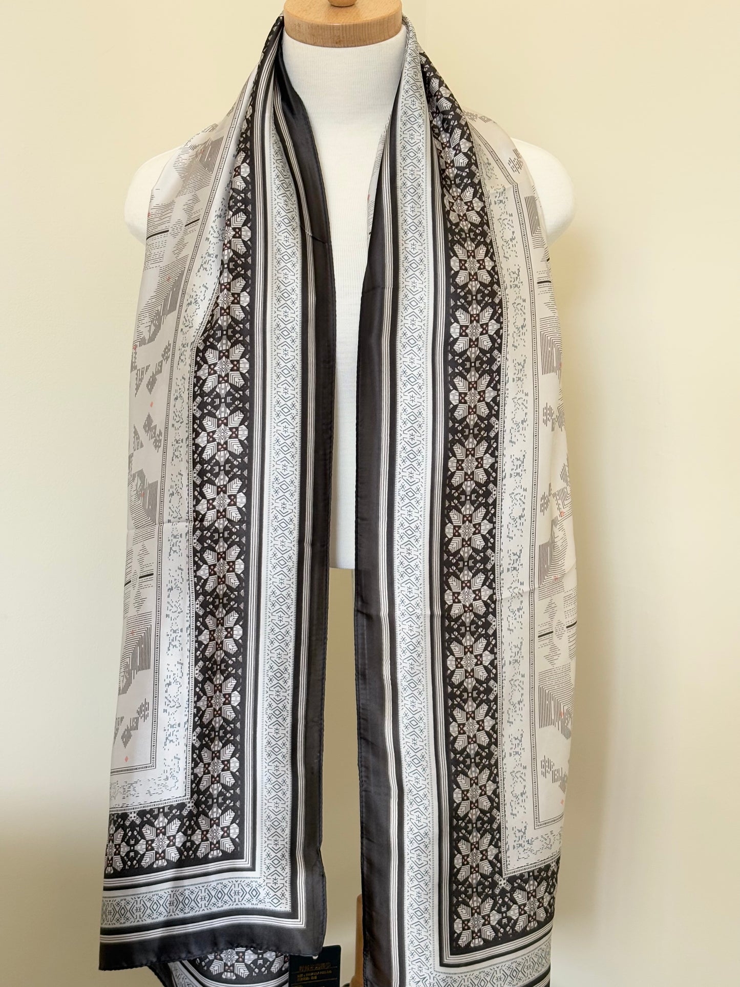 Grey and White Silk Scarf