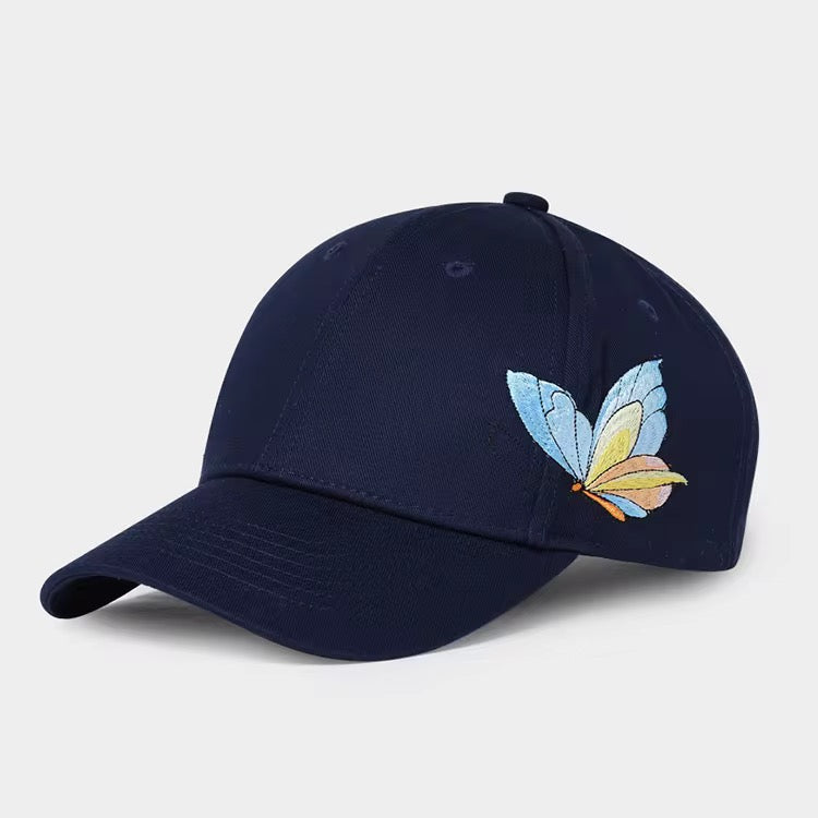 Navy Cap with Embroidered Butterfly