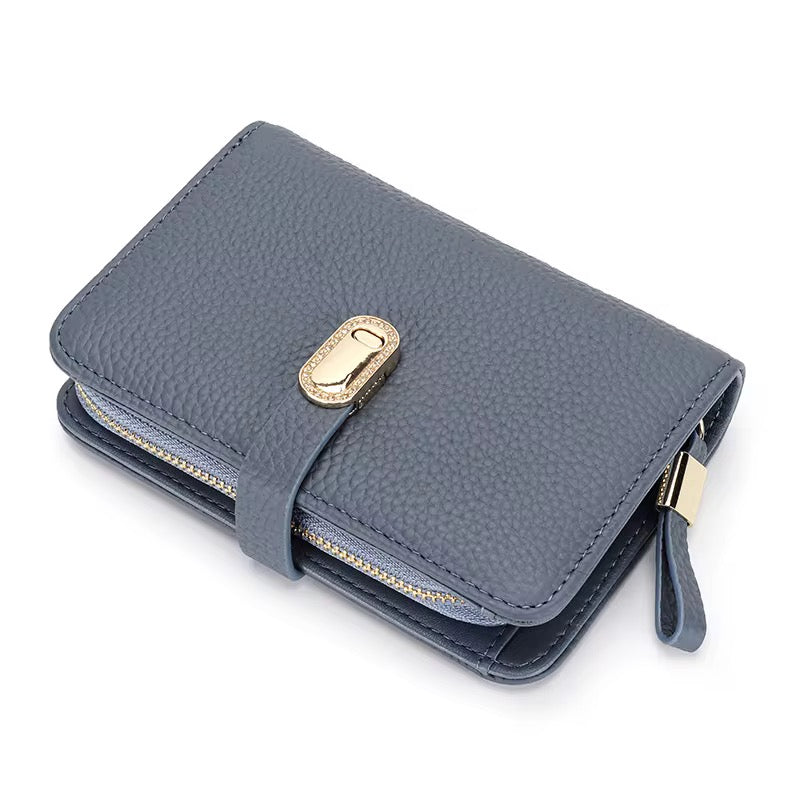 Genuine Leather Blue Medium Wallet