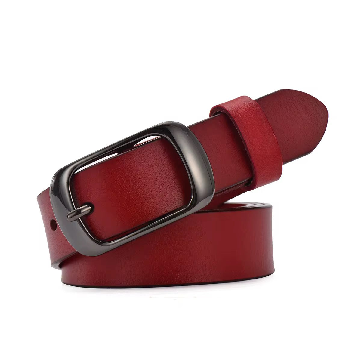 Genuine Leather Red Belt with Black Buckle