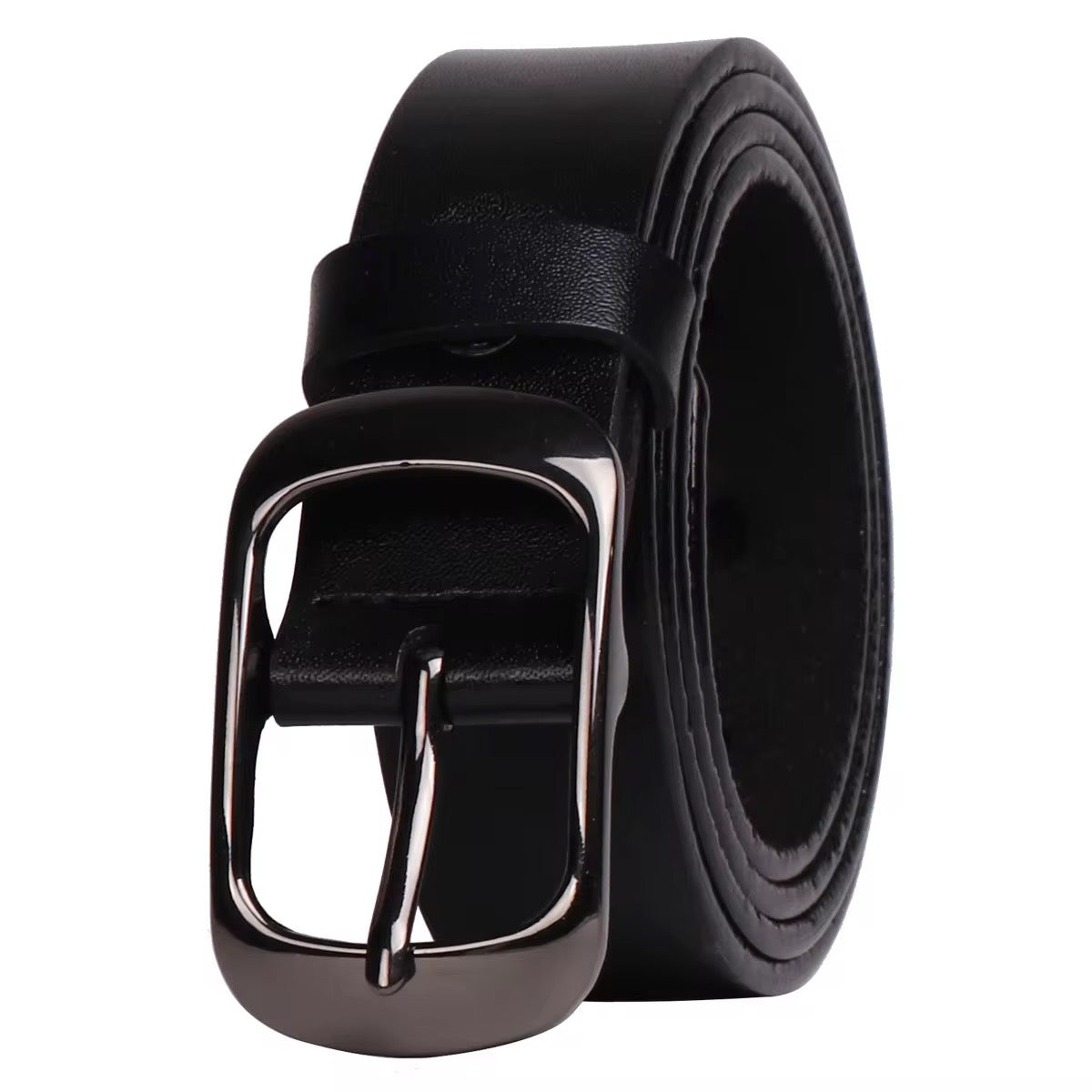 Genuine Leather Black Belt with Black Buckle