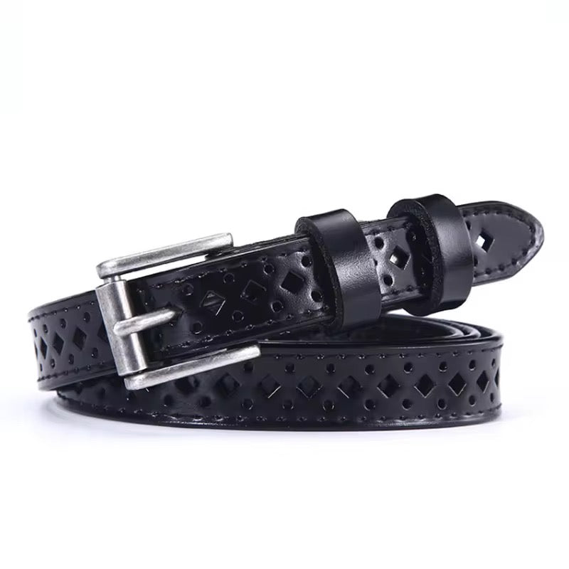 Genuine Leather Black Belt with Silver Buckle