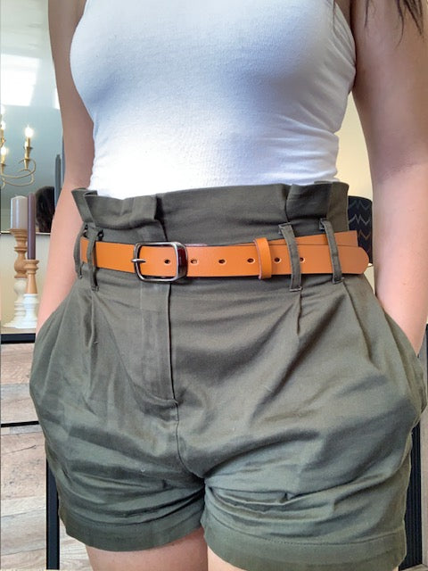 Genuine Leather Camel Belt with Black Buckle