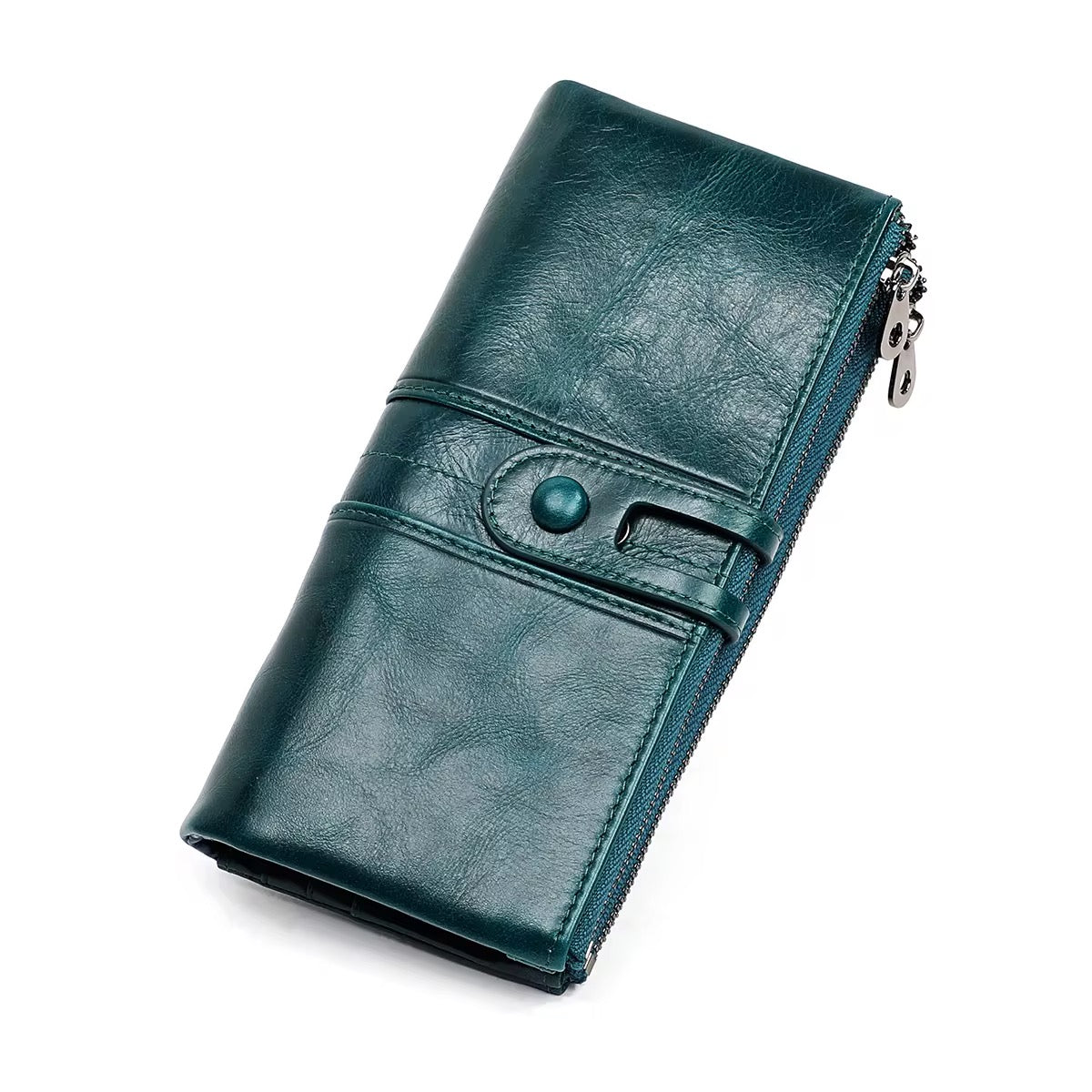 Genuine Leather Long Blue Wallet