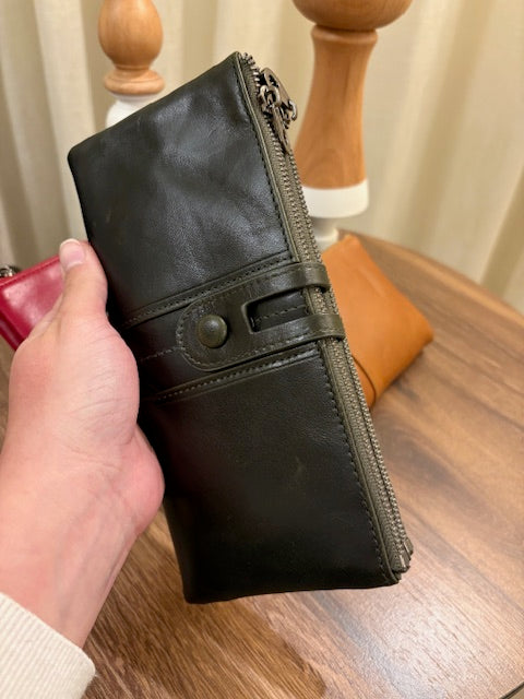 Genuine Leather Long Green Wallet