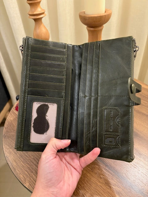 Genuine Leather Long Green Wallet