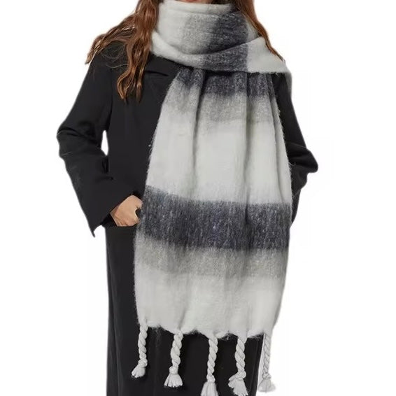 Thick White and Grey Wool Shawl