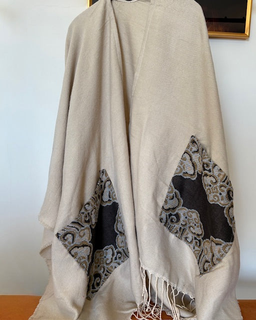 Beige Wool Poncho with Pockets