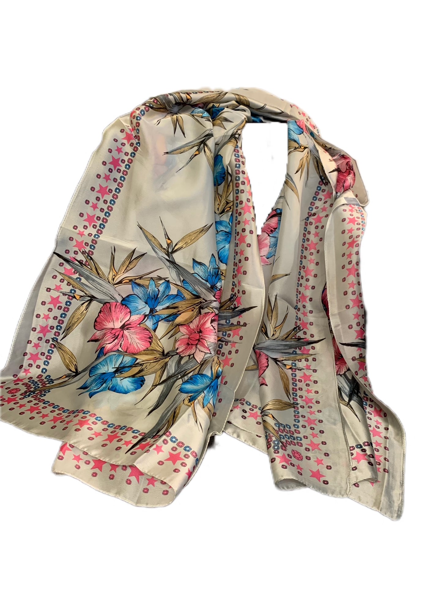 Silk Floral Silver Scarf