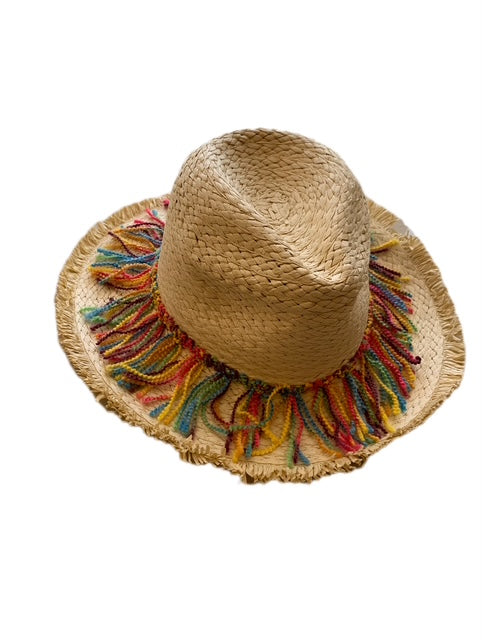 Light Beige Straw Hat with Colorful Threads