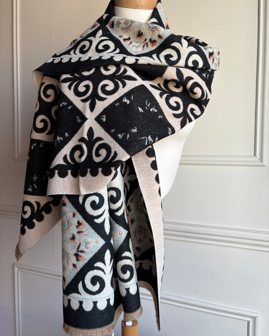 Black and White Cashmere Shawl