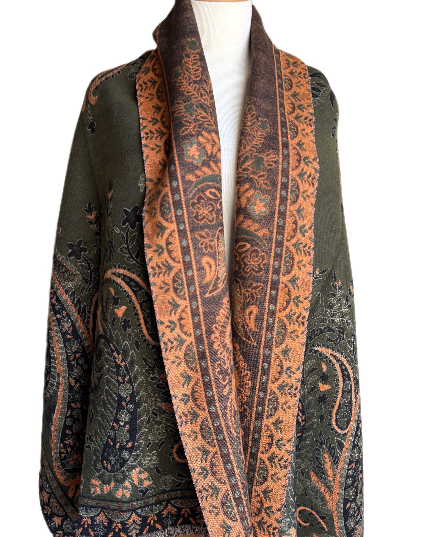 Double face Green and Brown Cashmere Shawl