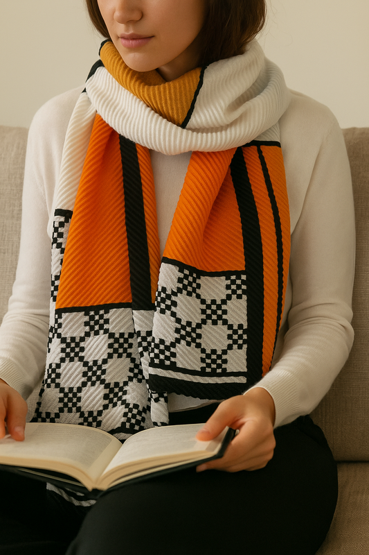Brown Yellow and Orange Crinkle Viscose Scarf