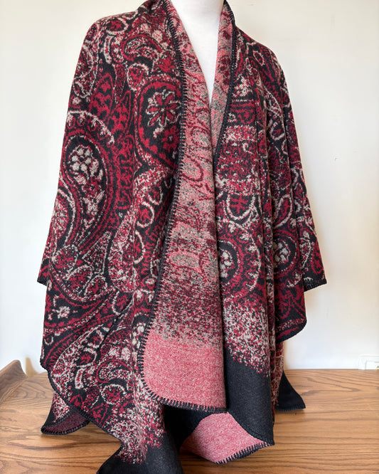 Classic Design Red Wool Poncho