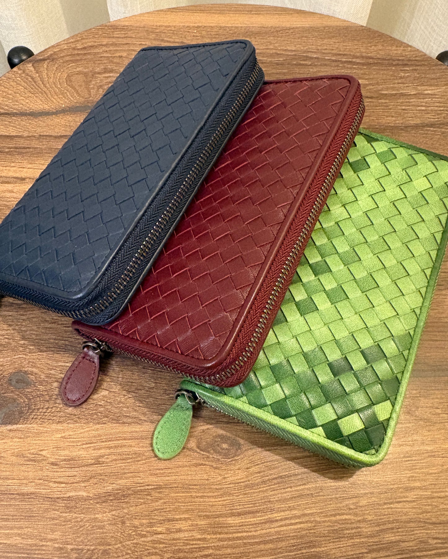 Genuine Leather Gradient Green Long Wallet